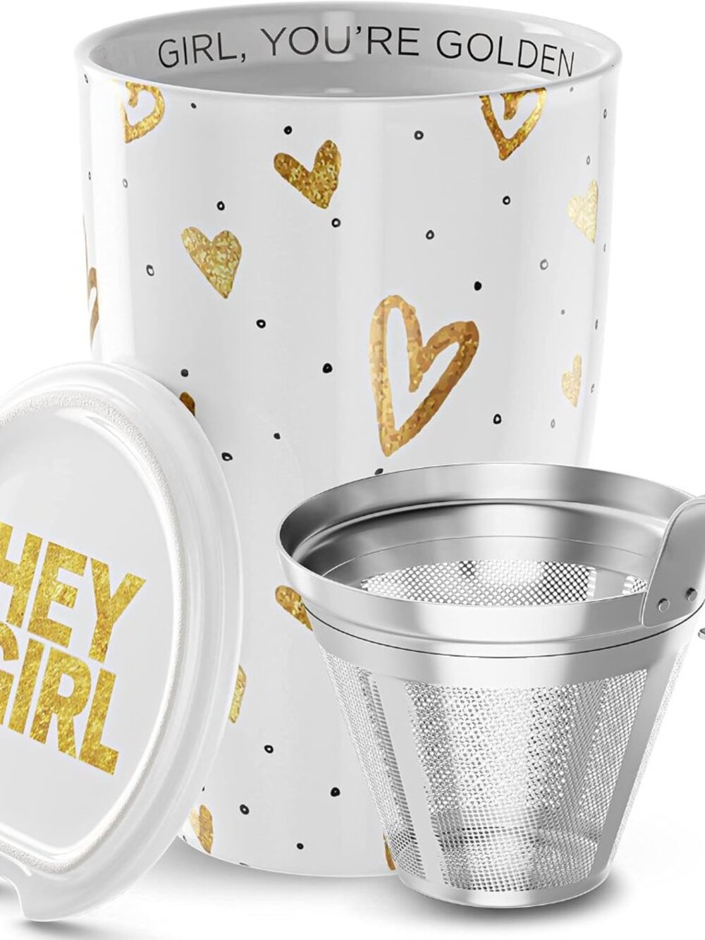NWT Hey Girl 12oz Tea Cup with Infuser and Lid